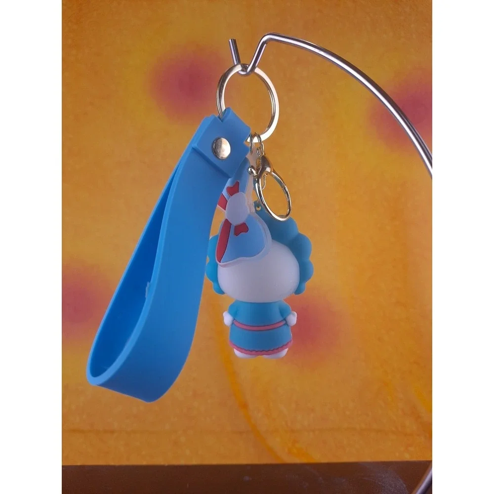 Hello Kitty In Blue White Pink Costume Rubber &‎ Metal Keychain